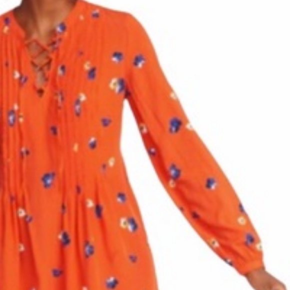 Old Navy Orange Floral Print Long Sleeve V Neck L - Picture 6 of 7